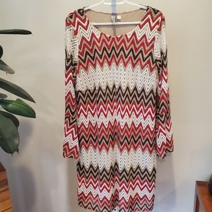 Tacera knit dress size 3X chevron print, bell sleeves, Boho.